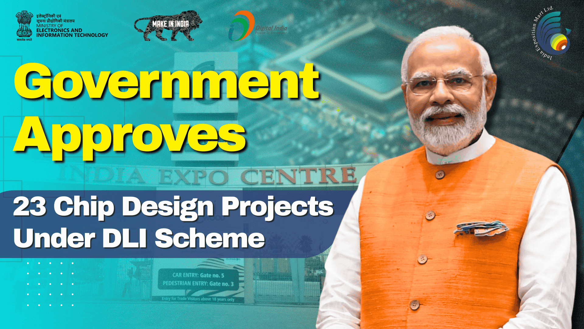 A promotional graphic announces government approval of 23 chip design projects under the DLI Scheme
